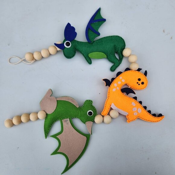 Handmade Dragons Dinosaurs Felt Garland Wall Decor Hangs Vertically Nursery Room - Picture 3 of 12